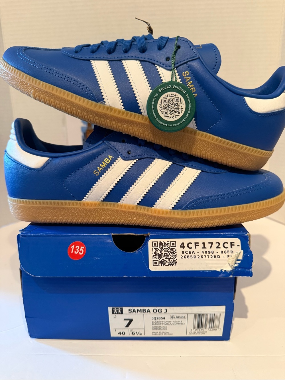 adidas Samba OG Kids Sneakers - Blue/White with Gum Sole 7Y/8W